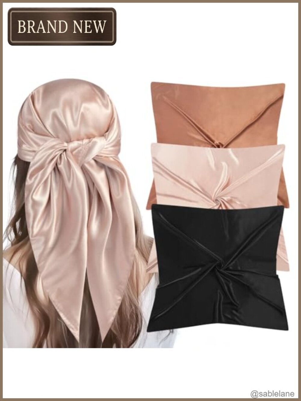 Silk Like Square Satin Head Scarf 35 Inch 3 Pack Women Head Wraps
